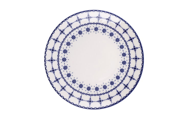 Hermia GBSATN24Y4R1614 Vajilla de Porcelana 24 Piezas Blanco y Azul Apta Lavavajillas Microondas
